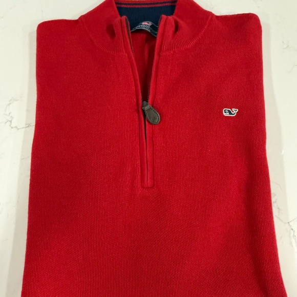 Vineyard Vines Boys Red 100% Cotton Quarter-Zip Sweater (XL) EUC - Picture 1 of 4